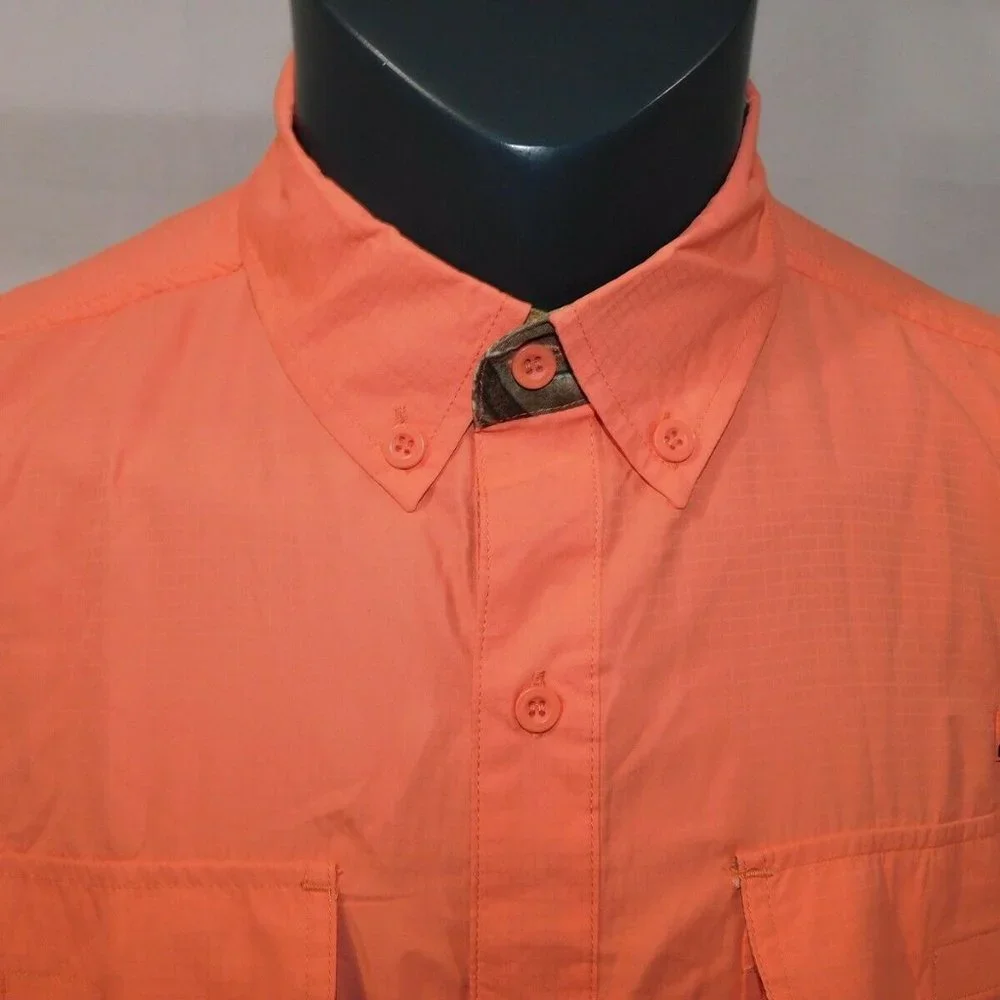 Realtree Men L Salmon Pink Button Front Short sleeve vented Outdoors Shirt - Picture 3 of 11